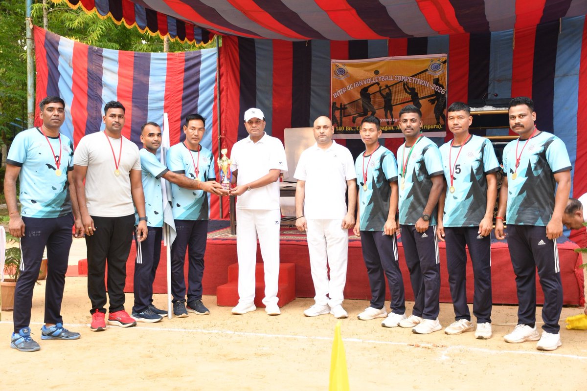 crpf140bn's tweet photo. Inter Bn/GC Volleyball Tournament–2026 was successfully organized at 140 Bn (8-9 May). In a thrilling final, 124 Bn defeated 140 Bn to lift the trophy. Sh. Munna Singh,Comdt.,140 Bn, congratulated all players for their excellent team spirit &amp; discipline throughout the tournament. https://t.co/IggrxLGsm7