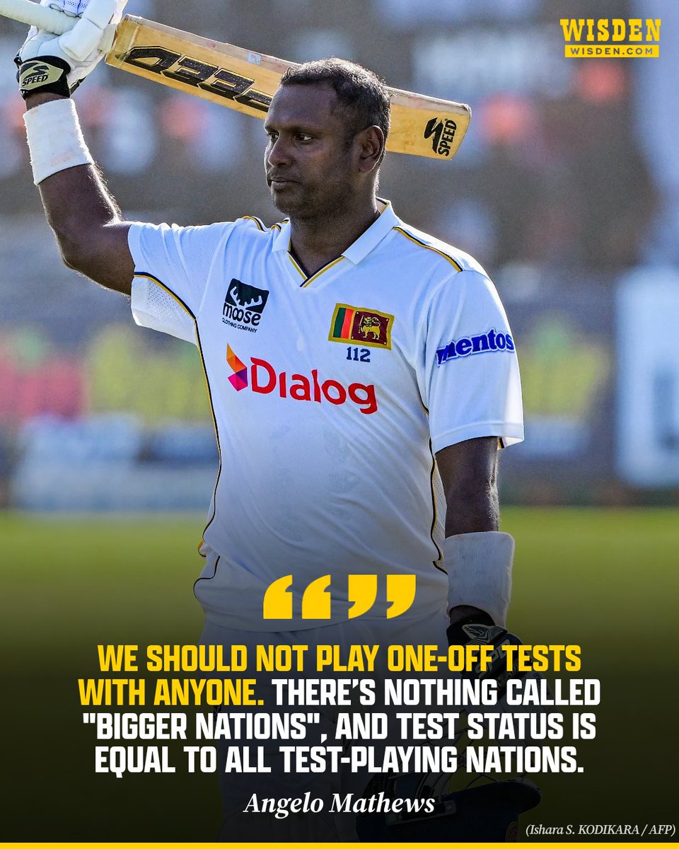 WisdenCricket's tweet photo. Former Sri Lanka captain Angelo Mathews has criticised reports that England could play more five-Test series against major nations, while reducing future tours of Sri Lanka and Bangladesh to one-off matches. https://t.co/DsfQm9mjsR