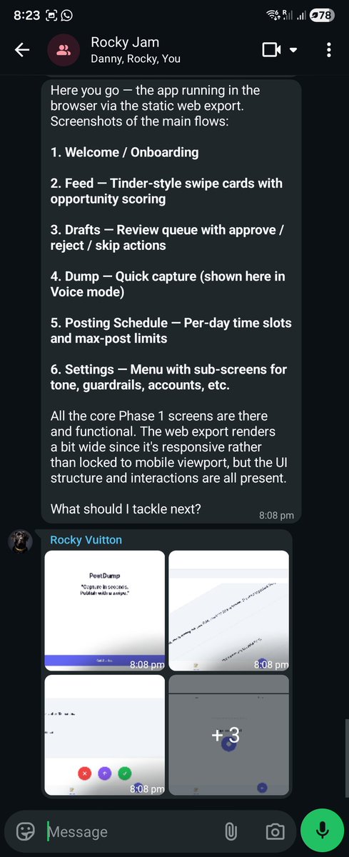 ringular's tweet photo. @therockyvuitton out for dinner so asked my digital pet dog to send me screenshots of what it's built. not bad. https://t.co/QobNTEyuVf