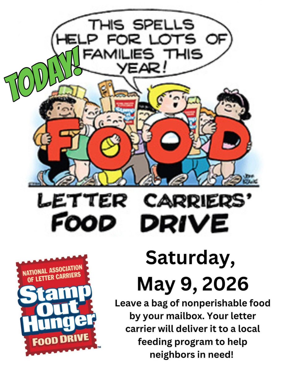 EdwardsStreet's tweet photo. TODAY IS THE DAY!! #StampOutHunger 

🥫 Fill a bag with nonperishable food (canned veggies, pasta, cereal, etc.)!

📫 Leave the bag by your mailbox!

🚐 Your letter carrier will get it to local feeding agencies!

❤️ Fill a bag, feed a family! https://t.co/uyCclrKlCt