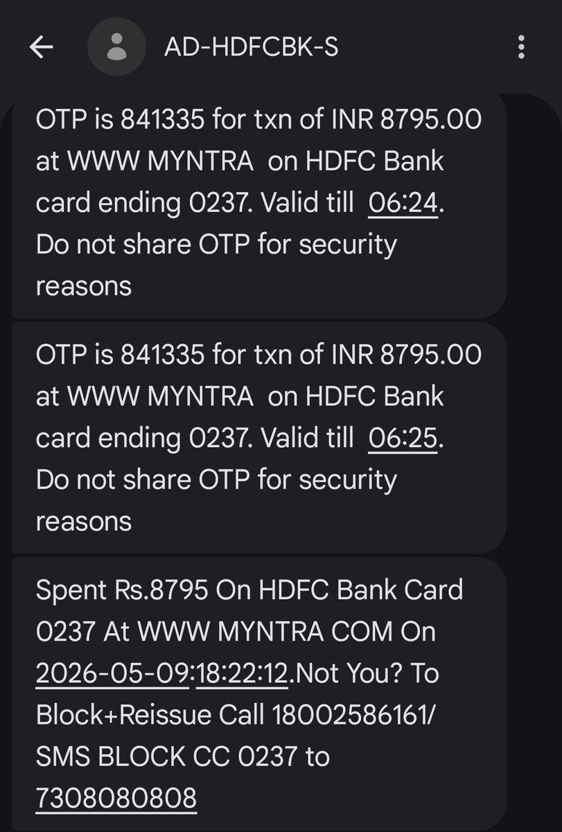 kambliamol's tweet photo. @MyntraSupport @myntra i recently made a purchase via payzapp app. Amount has been deducted for 8795 inr however i havent received any confirmation from myntra it is still showing pending
None of ur support are working i guess
@HDFC_Bank i have also raised ticket 2922433 https://t.co/7gJ308T7Ag