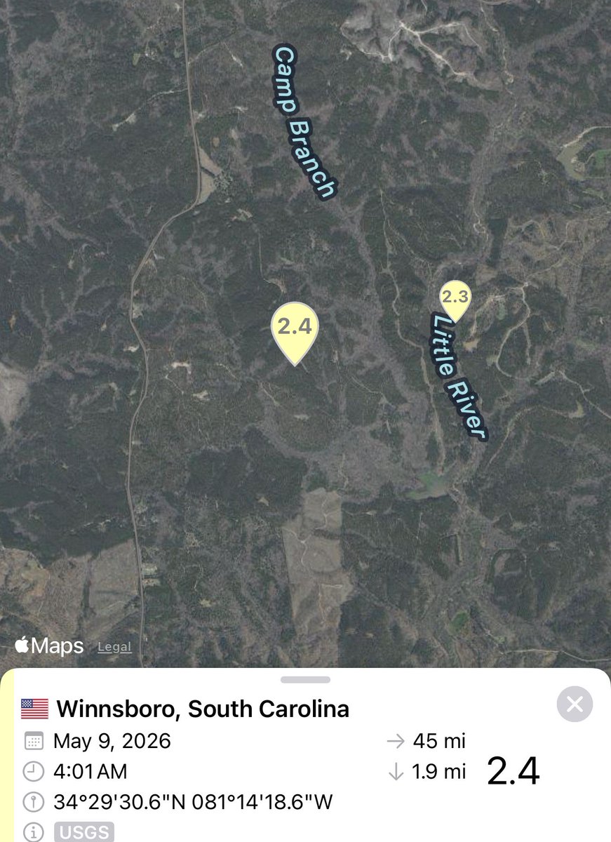 wxbrad's tweet photo. Another earthquake this morning. M 2.4 near Winnsboro, SC just after 4am. #scwc https://t.co/MQ4tneE1Vm