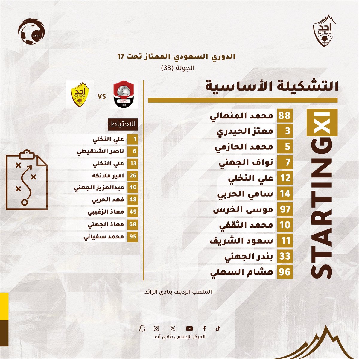 Ohodyouth's tweet photo. 📋| الدوري السعودي الممتاز تحت 17

الرائد 🆚 أحد

رابط المشاهدة على SAFF+
https://t.co/lBkQbzeWeI

#فئات_أحد | #OHOD_U17 https://t.co/3uJPiqS3di