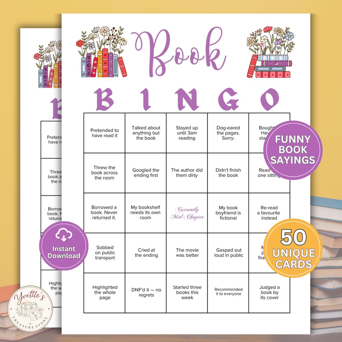 ymunro's tweet photo. Book Club Bingo | Funny Printable Game for Book Lovers by YvettesTreasureStore 
 https://t.co/TIh7BJvNv8 via @Etsy https://t.co/KMNSPUPik5