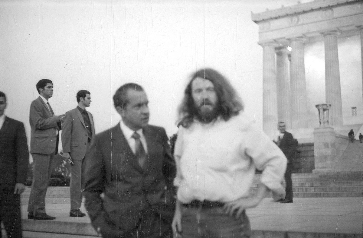 NationalMallNPS's tweet photo. True story. Unable to sleep, President Richard Nixon visited the Lincoln Memorial around 4:30 am with his valet, doctor, and Secret Service detail 56 years ago today. Meeting students who were in #WashingtonDC to protest his policies, Nixon tried but failed to connect with them. The Lincoln Memorial remains open 24 hours a day for anyone seeking a moment of quiet reflection or a chance encounter with strangers.