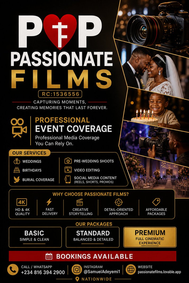 dr_smoga's tweet photo. Anybody can hold a camera.
Not everybody can capture emotions, and memories that last forever.
At Passionate Films, we provide: 🎥 Professional Videography
📸 Photography
🎤 Event MC Services
✂️ Video Editing
📱 Reels &amp; Promo Content
Weddings. Birthdays. Corporate Events. etc. https://t.co/ocpOHtZ3wL