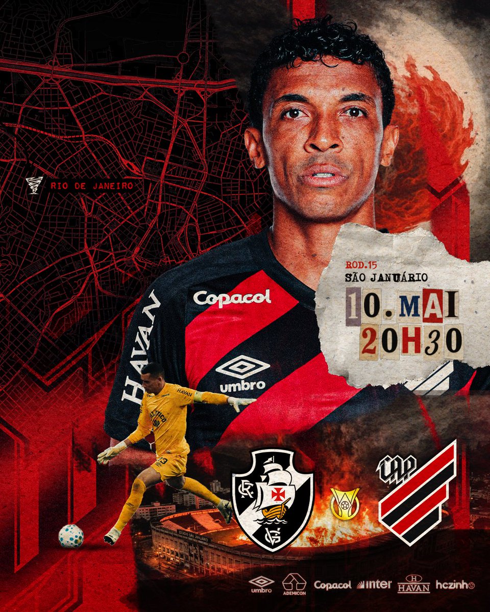 🌪️ No Rio de Janeiro, o objetivo é um só: 3 pontos. 

VAMOS, FURACÃO! 

Vasco da Gama 🆚 Athletico
Brasileirão 2026: 15ª rodada
⏰ 10/05 (dom), às 20h30
🏟️ São Januário
📍 Rio de Janeiro

📺 Record, CazéTV e Premiere. 
🎙️ youtube.com/athleticoparan…