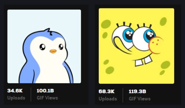 quan_eth's tweet photo. the fact that pudgy penguins is about to flip spongebob in gif views tells you everything about where culture is heading

memes are the most valuable ip on earth https://t.co/JJkcDa3Htg