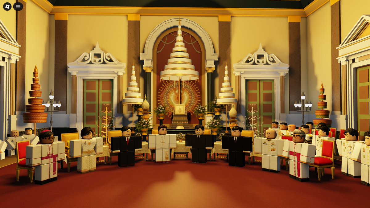 VaticansRBLX's tweet photo. Today, His Holiness Gregory XVII meets King Maha Suriyendradhiraja of Thailand together with the Chapter of the Emerald Buddha Temple at the Grand Palace Royal Complex in Bangkok. https://t.co/yzLiqRay8G