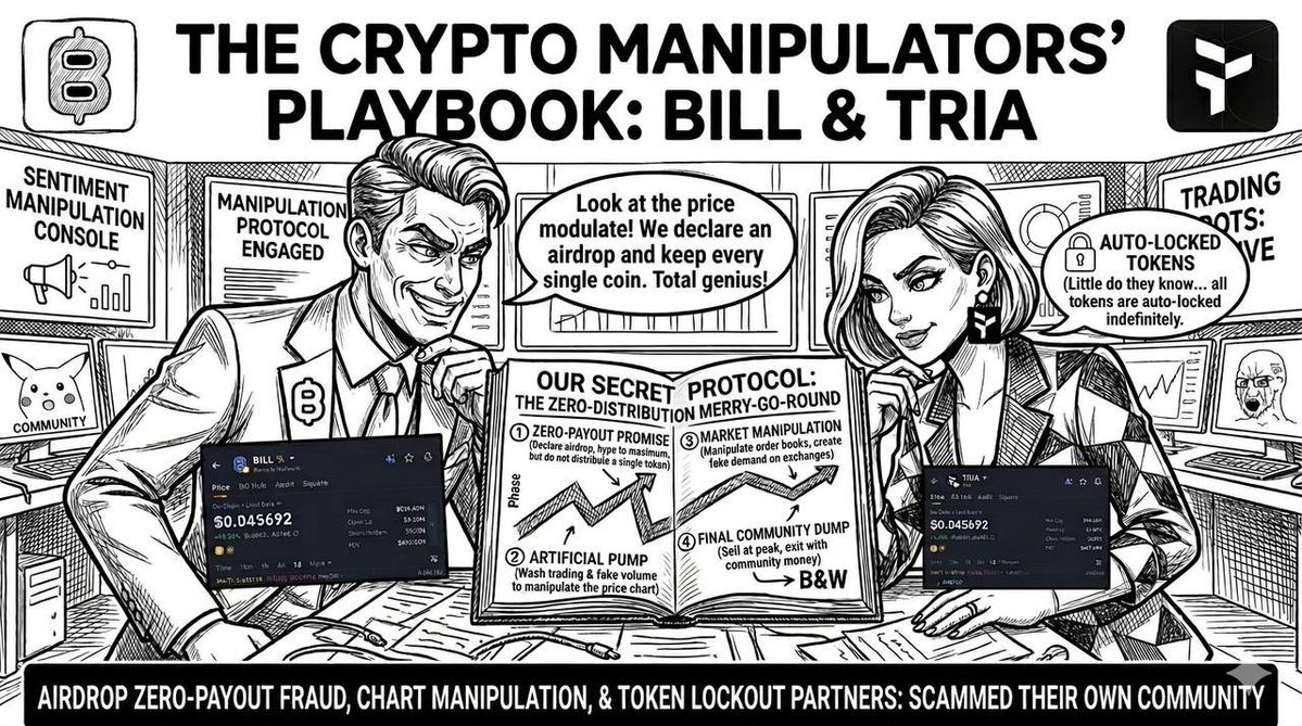rayhan__ff's tweet photo. Scam with the community is normal for crypto project, But doing scam together ( #CryptoCouple) is rare.
Let me introduce you with #CryptoCouple ( $BILL + $TRIA) 👇
1st lover : @useTria ,
- Total card holder 27k, user 500k+
- People brought 20,90,225$ worth card
- They announced 40% of $TRIA token for community
- After checker 90% user were not eligible(faaaaaah)
- Card holder who were get attracked for xp holding & airdrop reward, they also are not eligible!!!
- Worst case is 10% of eligible user couldn’t claim token!!
Reason :
- They have added a huge xp requirement(25k) & 100$ total spend for loyality reward claim.
-Now do complete requirement and then claim at 31 july 2026(if you have completed previously before snapshot, then you also have to wait till 31 july🤣)
Lets go to 2nd lover : @billions_ntwk ,
- People farm them at X & discord recklessly
- People did each and everything to be in leaderboard + get some discord role
- Waited soo long for the tge
- After checker published 90% not eligible(faaaaahaa)
- 10% eligible user couldn’t claim airdrop!
- While they tried to claim, they had to bridge eth in billions network, and then what? No claim, just stake for 6 month🤣
- Both lover wanted their user to get stucked with airdrop token, while most user were not eligible!!!
Not lets see how they together scammed 🫶:
- Tria announced partnership with billions
- For purchasing tria card with billions event page, they promised to reward 800 $BILL (it was 1000 at first, then they reduced)
- Tria got more hype in card purchase for this event!
- Now after $BILL tge @useTria team saying it would be pay through billions, billions saying tria team already got token that they can pay
- Tria also made their dicsord channel private😂
- See what, $BILL is listed in all big exchanged and pumping without any reason!! Nobody even holds them cause airdropers token got staked!
They are in love with together ❤️ for scamming with community
Thanks for being #CryptoCouple ...
@rayhan__ff