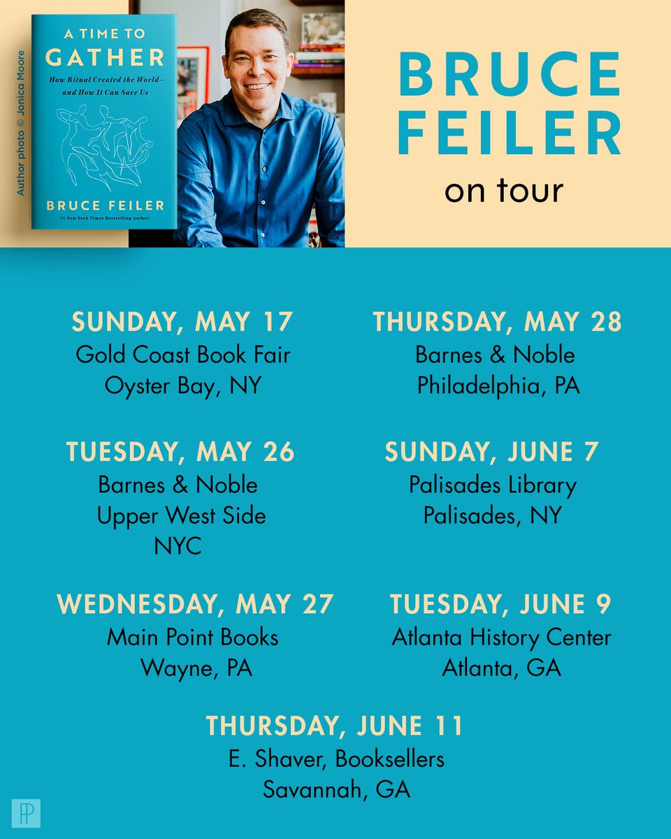 BruceFeiler's tweet photo. Come say hi on my FIRST BOOK TOUR in 10 years! And hear how you can create more fun and meaningful gatherings in your own life!

Reserve your books and seats early. A number of these events will sell out quickly.

Please tag someone nearby--and stay tuned for more events this summer and fall. And if I'm not coming to your area, check out the comments for how to order a personalized signed copy of A TIME TO GATHER that will be mailed to you *before* publication on May 19!

#atimetogather