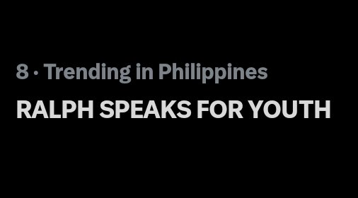 RalphTeamTREND's tweet photo. We’re now at 8th spot!  But we’re not stopping there. 

Push harder, Ralphmates! More tweets, more noise—LET’S GO!!!

RALPH SPEAKS FOR YOUTH
#YSpeakPressFreedom https://t.co/E37Ecblg5G