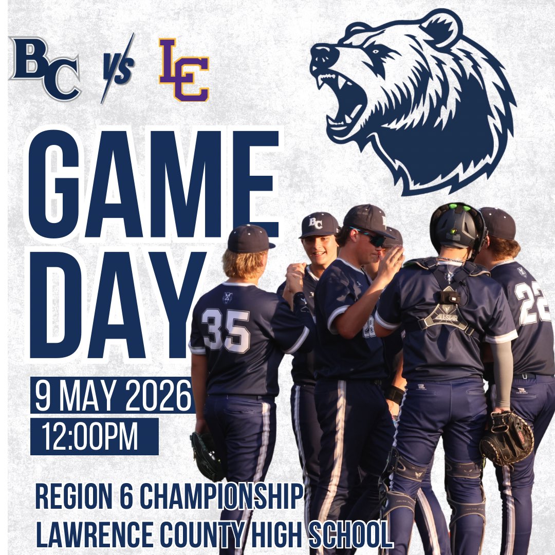 mcpsBCBaseball's tweet photo. REGION 6 CHAMPIONSHIP GAME DAY!!!

The Grizzlies (23-12) head back south to Lawrence County today as they take on the Wildcats at 12pm for the Region 6AAA Title! https://t.co/kUJmhaBMuY