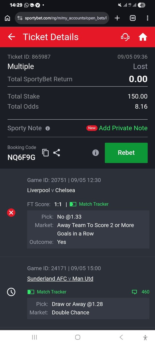 RejoiceTv4's tweet photo. @BettingSporty @SportyBet @SportyBetNG Kindly do the needful. I'm losing my patience already. Check the game and pick was correct. Kindly return my ticket https://t.co/7nHUyh9ORU
