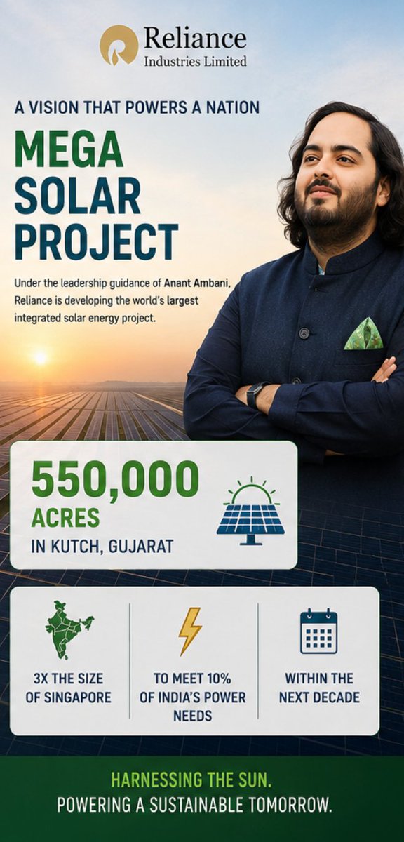 lutfa05's tweet photo. #Anant2026Vision  Anant Ambani is driving Reliance's green revolution by spearheading transformative projects at Jamnagar, harnessing solar power, and pushing the boundaries of hydrogen technology for a sustainable tomorrow. https://t.co/L7KQaaPFIS