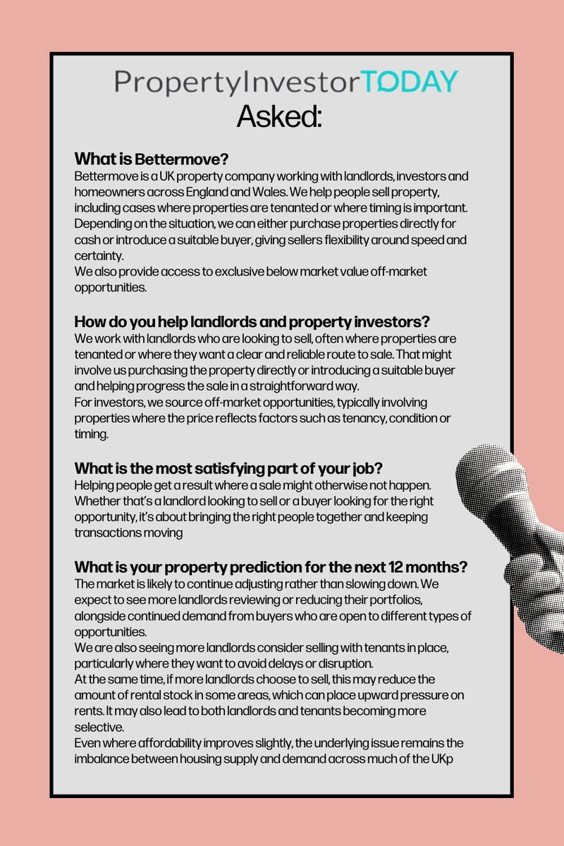 BettermoveAgent's tweet photo. Catch the latest insights from the CEO of Bettermove as featured on Property Investor Today. Discover expert predictions and strategies for the property market. #RealEstate #PropertyInvestor #MarketTrends #Bettermove https://t.co/lxiu2pL8jk