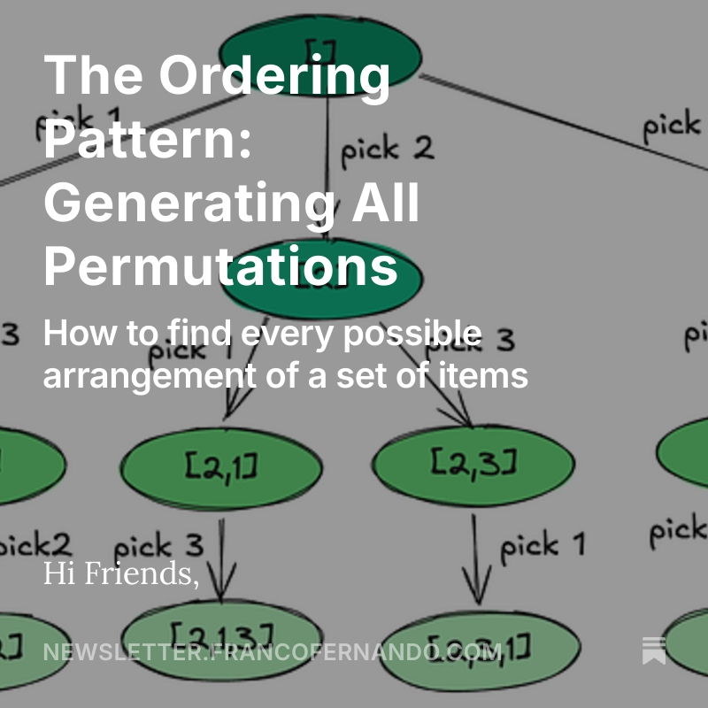 EngPolymathic's tweet photo. The 172nd issue of the Polymathic Engineer is out.

This week, we talk about algorithms you can use to generate permutations:

- Ordering Pattern
- Swap-Based Approach
- Specific Length
- Handling Duplicates
- BSTs Orderings
- When Ordering Applies

Link:

https://t.co/skfJZO0qDj https://t.co/mzlEVPohvu