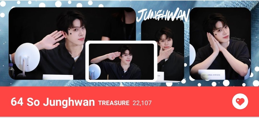 45 mins left until tally on 050926.
Please drop your daily hearts for Junghwan before 11.30PM KST.
Current rank 64
Daily goal Top 100.
🖇
myloveidol.com/community/?ido…
#SOJUNGHWAN #JUNGHWAN #소정환 #TREASURE <a href="/treasuremembers/">TREASURE</a>