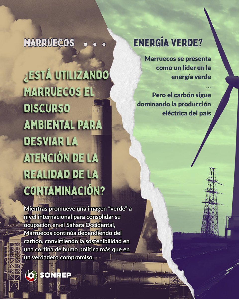 sonrep_WS's tweet photo. Entre el discurso verde y la realidad del carbón… ¿dónde está la verdad? 

#pollution #green_energy #green_washing #exploitation #western_sahara https://t.co/kmM9YysMB5