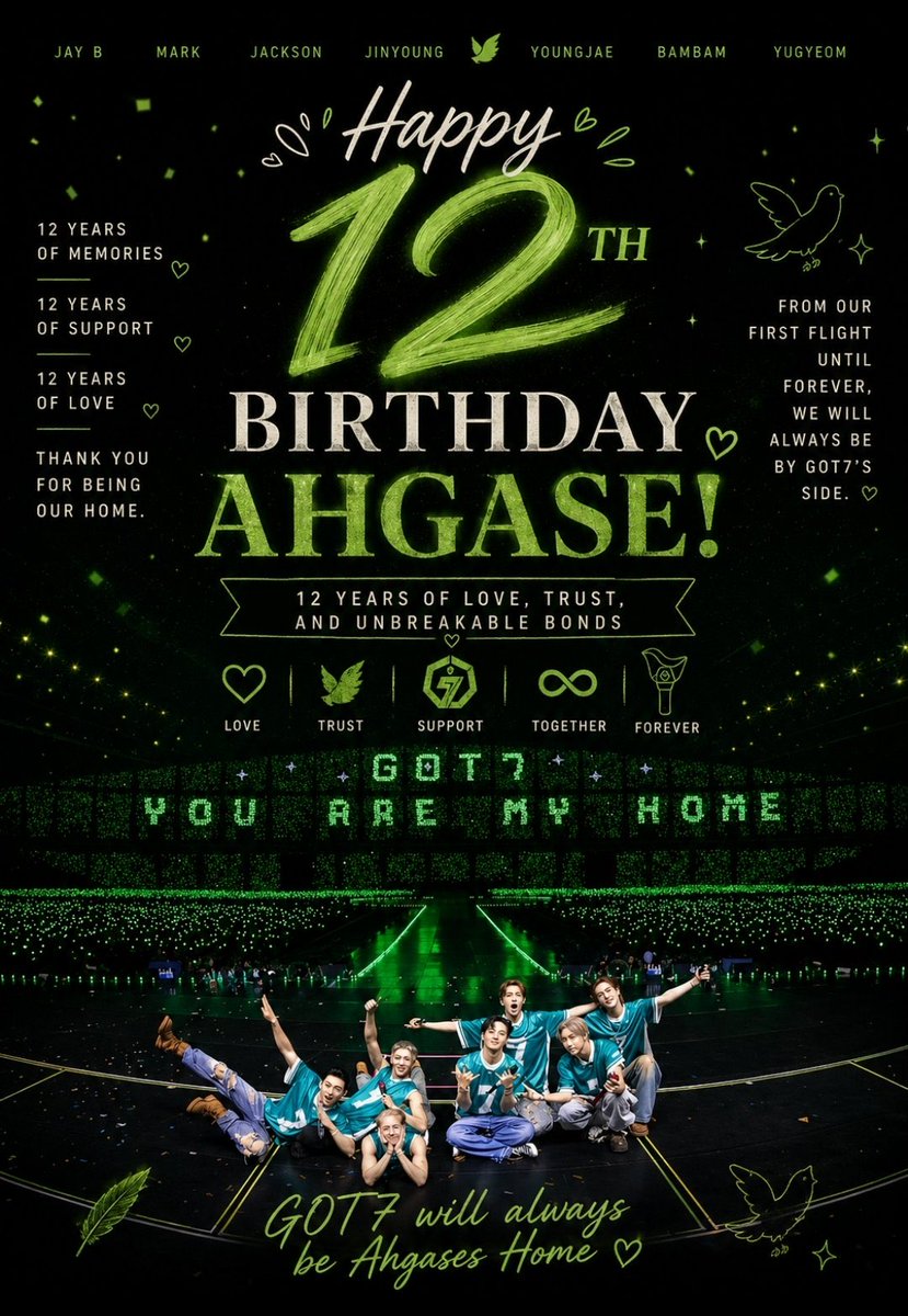 Happy 12th Anniversary IGOT7
🎂🎂🎂🎂🎂🎂🎂
สุขสันต์วันครบรอบ 12 ปี
💚 IGOT7 Forever 💚

#Ahgase12YearsDeepWithGOT7
#AHGASE  #GOT7 #IGOT7