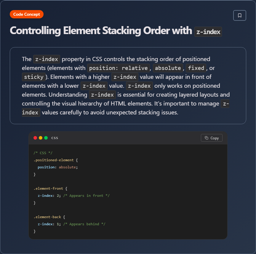 techielearnapp's tweet photo. ✨ Controlling Element Stacking Order with `z-index` (Html And Css)

#HTML #CSS #WebDesign #Frontend #100DaysOfCode #DevLife https://t.co/7MOJTIWUow