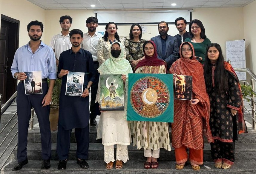 QAU_Official's tweet photo. To celebrate the spirit of Marka-e-Haq, Quaid-i-Azam University organized a week-long series of activities highlighting patriotism, creativity, and resilience. The Department of English, with the support of the Quaidian English Society, held the “Marka-e-Haq: The Victorious Spirit of Pakistaniat” Painting & AI-Based Content Competition, where students expressed themes of truth, courage, and national pride through creative and AI-based works. 

Arooj Ali secured first position, followed by Adnan Khan, while Ali Munaf, Ezza Mustufai, and Zonaib Fatima were also recognized for their contributions. The celebration reflected the national spirit associated with Operation Bunyan-um-Marsoos and Pakistan’s resilience during the May 2025 conflict @zafar_jaspal