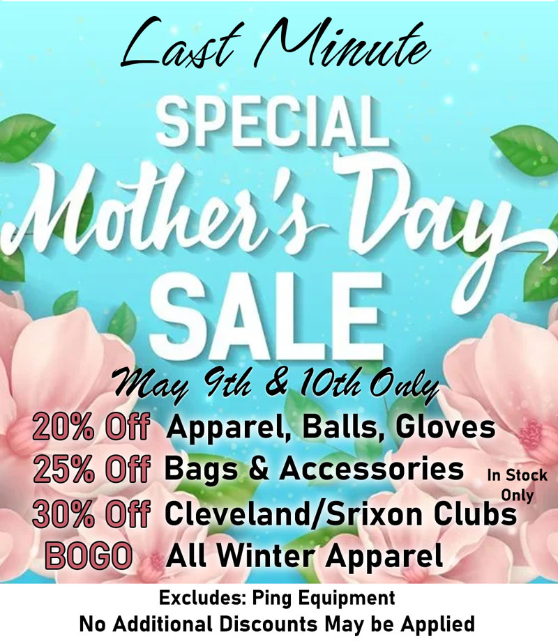 WBVGC's tweet photo. WBGC: Last Minute Mothers Day Sale - 20% Off Apparel, Balls, Gloves - 25% Off Bags &amp; Accessories - BOGO Winter Apparel - https://t.co/6XqiS1EEXR https://t.co/I4UuK6Y9Fy