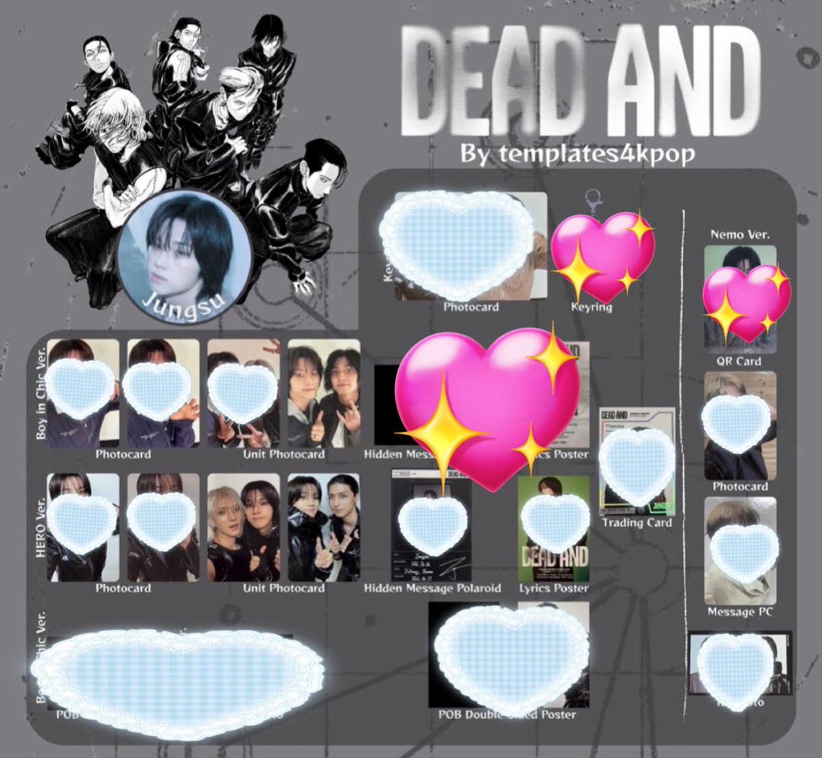 imn322's tweet photo. 【交換】Xdinary Heroes エクディズ　DEAD AND 封入 トレカ

譲)ゴニル ジョンス ガオン ジュナン ジュヨン

求)2.3枚目 ジョンス オドゥ
過去弾トレカとの交換も可能ですが、所持済みの物はお断りする可能性もございます🙇‍♀️

・郵送でのお取引 https://t.co/53U805STFp