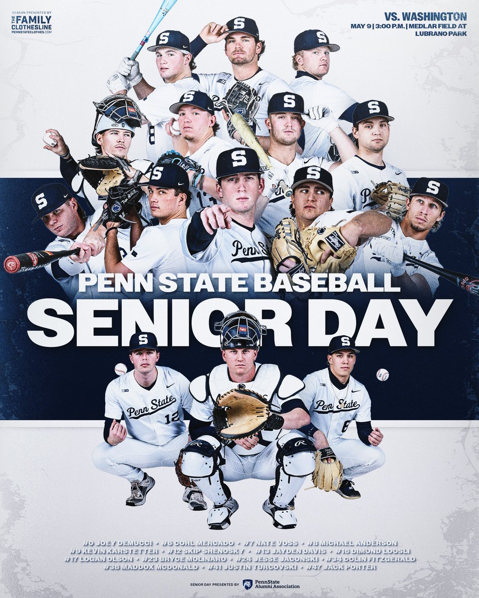 PennStateBASE's tweet photo. Senior Day presented by @PennStateAlums!

First pitch at 3:00, ceremony at 2:30.

Join us at Medlar!

#WeAre https://t.co/Q7ia75ATk4
