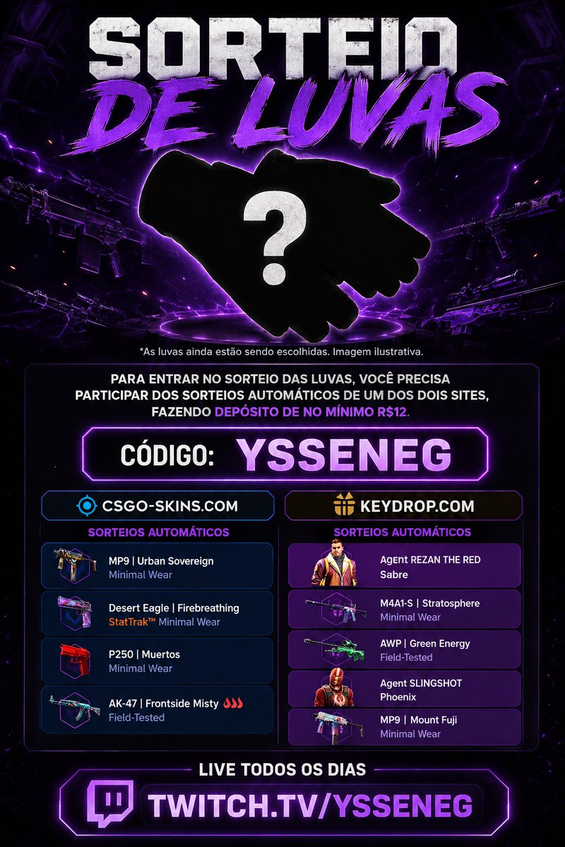 Yssenegg's tweet photo. SORTEIO DE LUVAS! Sexta feira que vem, veja bem a informação na imagem https://t.co/oTTTzCj5VP