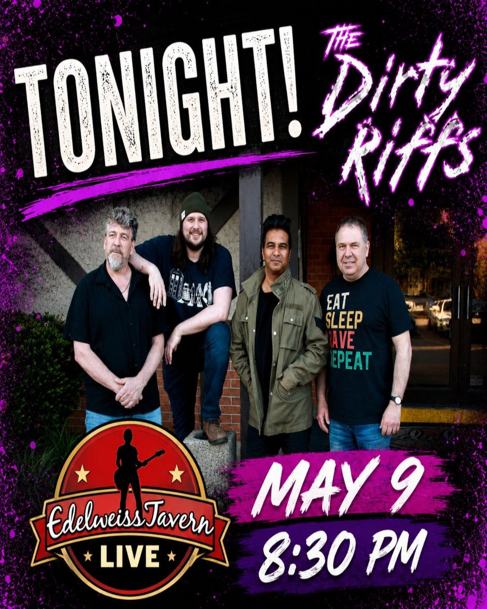 EdelweissTavern's tweet photo. Tonight at the @EdelweissTavern it’s the DIRTY RIFFS. No cover 8:30 pm. https://t.co/Ip3DzUCwxm