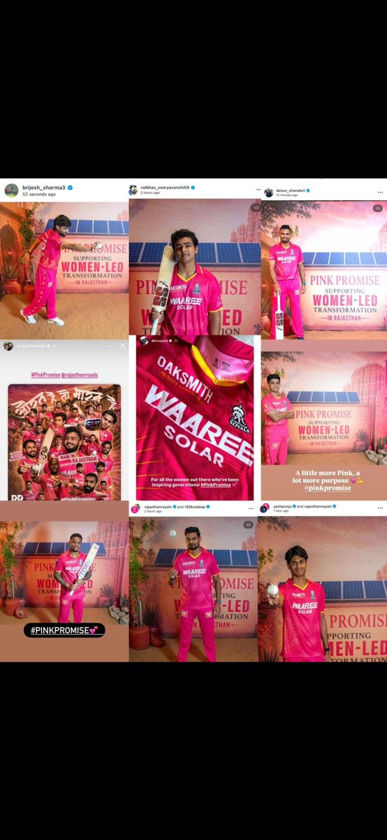 SrijoyMukherjee's tweet photo. For those who are wondering why @rajasthanroyals are taking the field in all-pink for the #PinkPromise match vs GT. It’s more than just a game. It’s about powering rural Rajasthan through women-led change. Pink isn’t just a colour. It’s a promise. 1 SIX = 6 HOMES POWERED.💡🌞 Designed by 19 year old Samiksha Mundada, the kit features the names of grassroots heroes. Aurat Hai toh Bharat Hai!👑💓
#RRvsGT #IPL2026