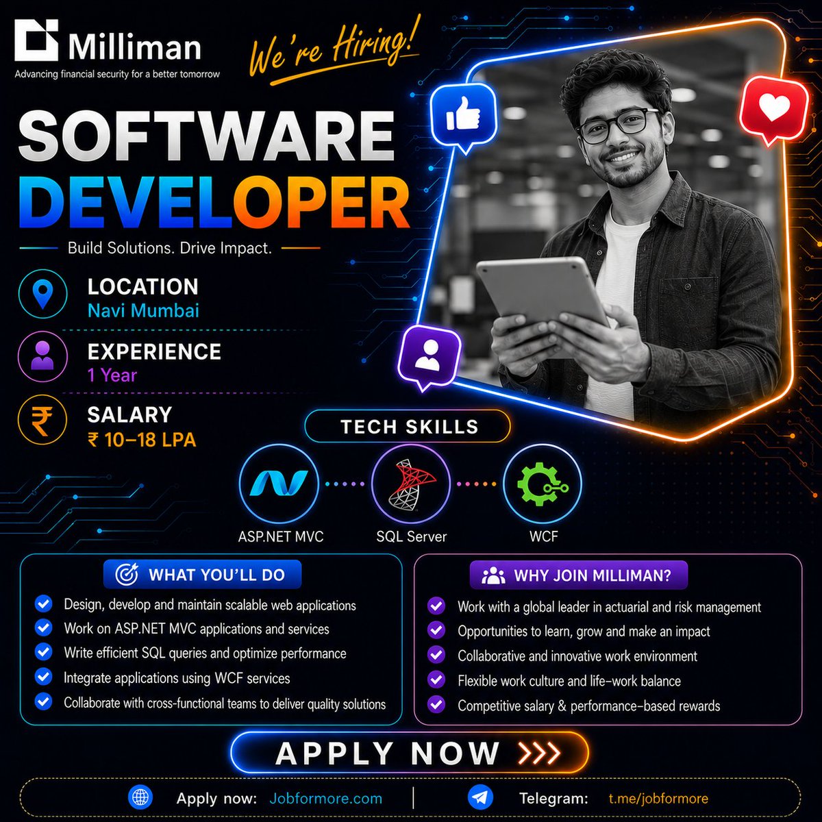 jobformore's tweet photo. 💼 Dev @ Milliman!
📍 Navi Mumbai
🎓 CS/IT 1 Yr
🔥 https://t.co/J0UCZGv0Im + SQL
💰 INR 10–18 LPA
Actuarial Tech! 📊
#Milliman #SoftwareDeveloper #NaviMumbaiJobs #Jobformore
Apply: https://t.co/hbGJYtTWjk https://t.co/wlRl4UjUXz