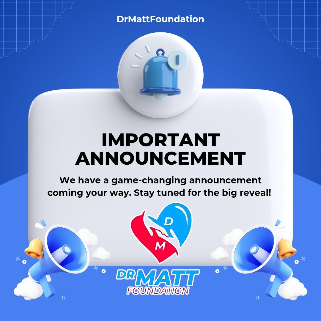 drmattfoundatio's tweet photo. Something special is on the way...

Get ready for a major milestone from Dr Matt Foundation as we continue advancing our mission of transforming lives and creating lasting impact.

Stay connected, stay inspired, and anticipate the big reveal.

The future looks brighter together https://t.co/v0KaY3i8Fx