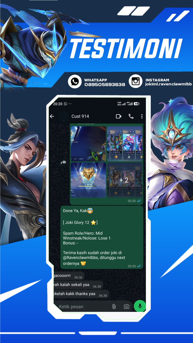 ravenclawmlbb's tweet photo. Done Joki ML

2421. Honor 9 ★  No Lose
2422. Jokgen Mythic 5 ★ No Lose
2423. Glory 12 ★  
2424. Legend 17 ★ No Lose 

Sung aja yang mau order bisa langsung ke https://t.co/5BYb88r2nW

#testiravenclawjoki #jokiml https://t.co/FGtrehqXna