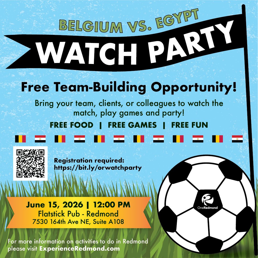 OneRedmond's tweet photo. Still need a team outing idea?
We’ve got one. Join OneRedmond for a Watch Party Mon. June 15th @ 12pm
Registration required. FREE FOOD &amp; GAMES!
👉 https://t.co/RA7MQGhwX3 https://t.co/1Wedi9XvDD