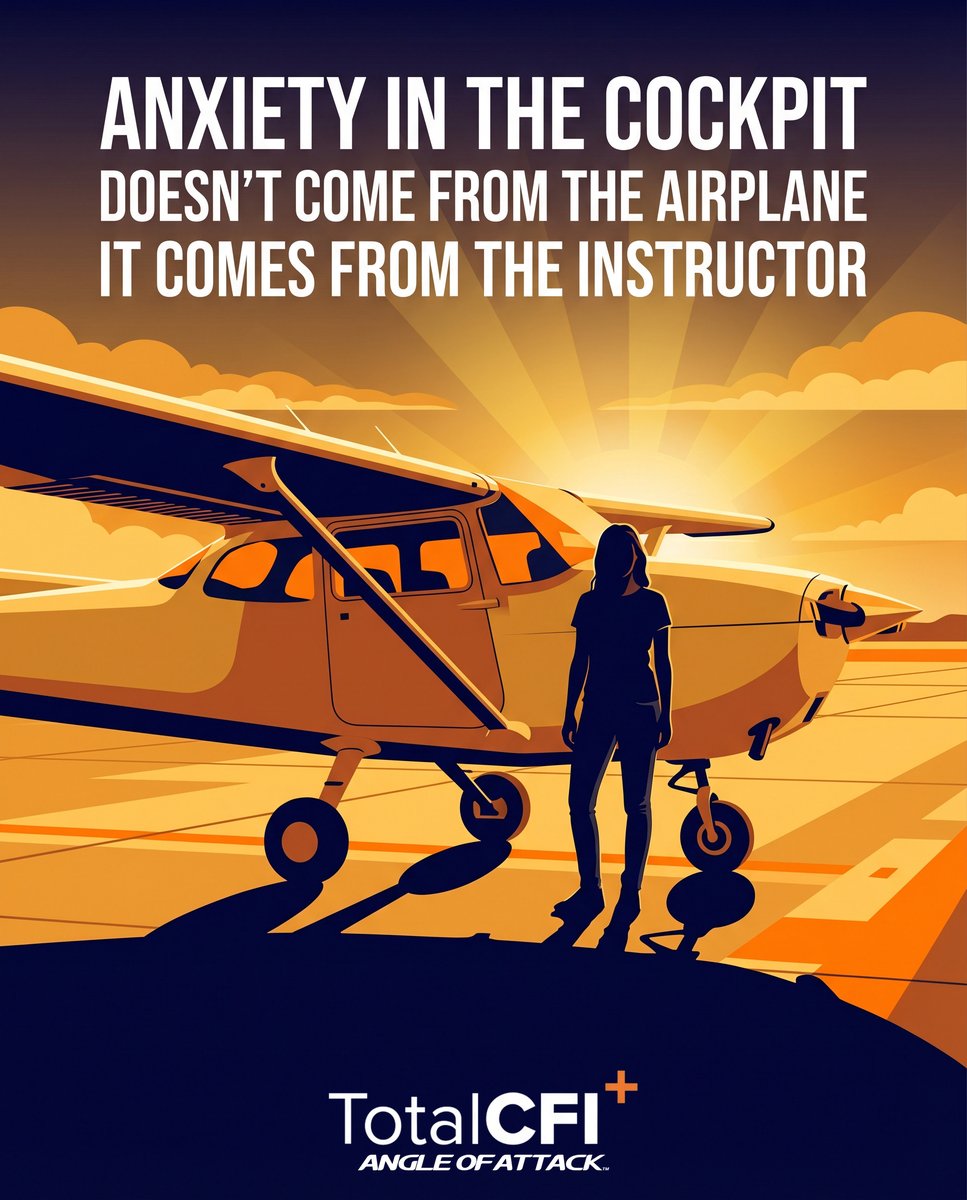 angleofattack's tweet photo. Research in aviation human factors consistently shows that instructor demeanor directly impacts student performance and anxiety levels.

A high-strung instructor produces anxious students who make more errors. A calm, regulated instructor produces students who can focus, process, and perform.

The TotalCFI course teaches instructors how to manage their own energy as a deliberate instructional tool.

Full course details at https://t.co/Nn1Is396X9.

#CFI #flying #aviation #studentpilot #learntofly