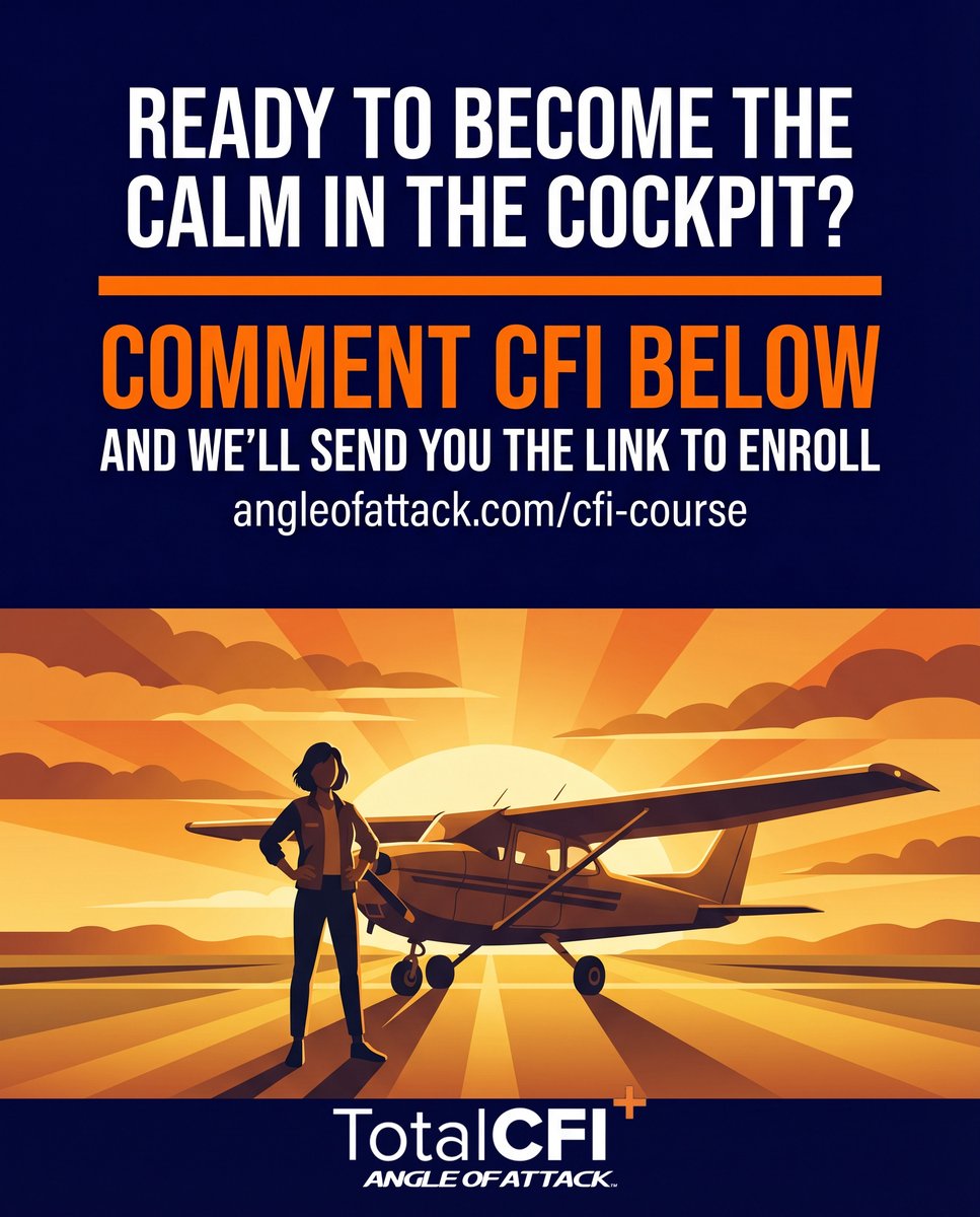 angleofattack's tweet photo. Research in aviation human factors consistently shows that instructor demeanor directly impacts student performance and anxiety levels.

A high-strung instructor produces anxious students who make more errors. A calm, regulated instructor produces students who can focus, process, and perform.

The TotalCFI course teaches instructors how to manage their own energy as a deliberate instructional tool.

Full course details at https://t.co/Nn1Is396X9.

#CFI #flying #aviation #studentpilot #learntofly