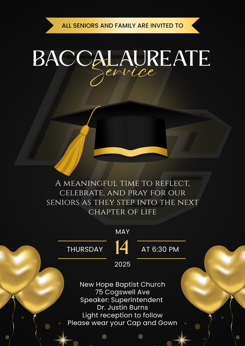 PCSchoolSystem's tweet photo. Seniors and families — don’t miss the Pell City High School Baccalaureate Service this Thursday!

Join us on May 14 at 6:30 p.m. at New Hope Baptist Church (75 Cogswell Ave) as Dr. Justin Burns speaks over our Class of 2026. 

Graduates, please wear your cap and gown. A light reception will follow. 🎓

#WeArePC | #PellCitySchools