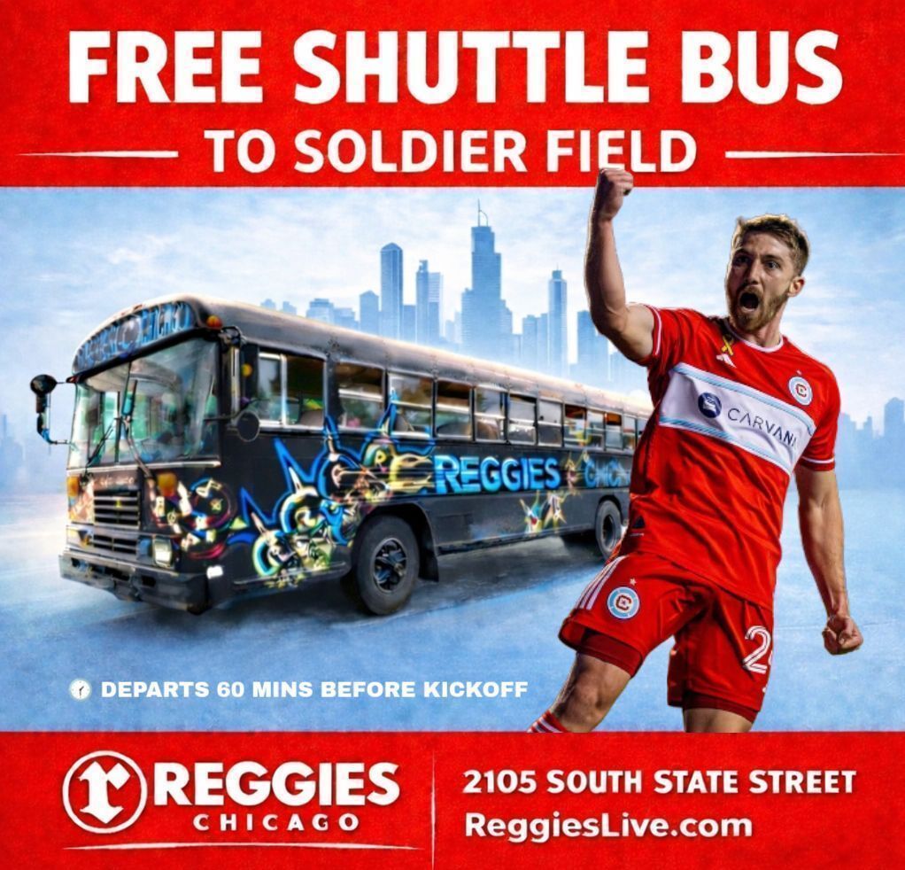 CF97Travel's tweet photo. 🚨 TODAY (05/09/2026) 

Ride the FREE roundtrip shuttle bus 🚌 from Reggies to @SoldierField 🏟️ for the @ChicagoFire 🆚 @NewYorkRedBulls match!

⏰ Departs at 12:30 PM
📍 @ReggiesLive
🔗 https://t.co/gEu9D5gbSf

#cf97 #PubToPitch #RBNY #CHIvRBNY #Pub2Pitch #vamosfire https://t.co/6HcjeeL3DG