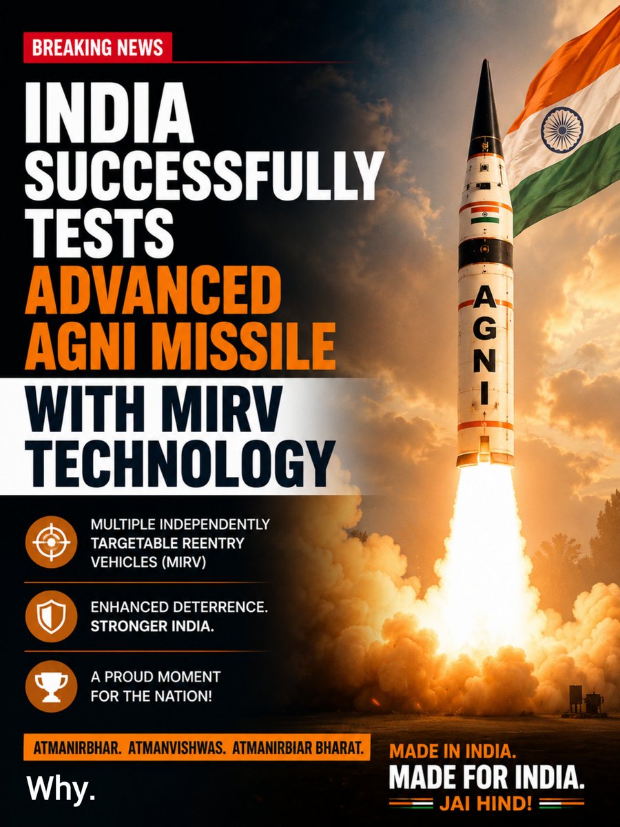 WhyAnybody_'s tweet photo. IN THE HEADLINES

India Successfully Tests Advanced Agni Missile With MIRV Technology

#agninewsservices #agni #india https://t.co/Pv8rnhaVuc