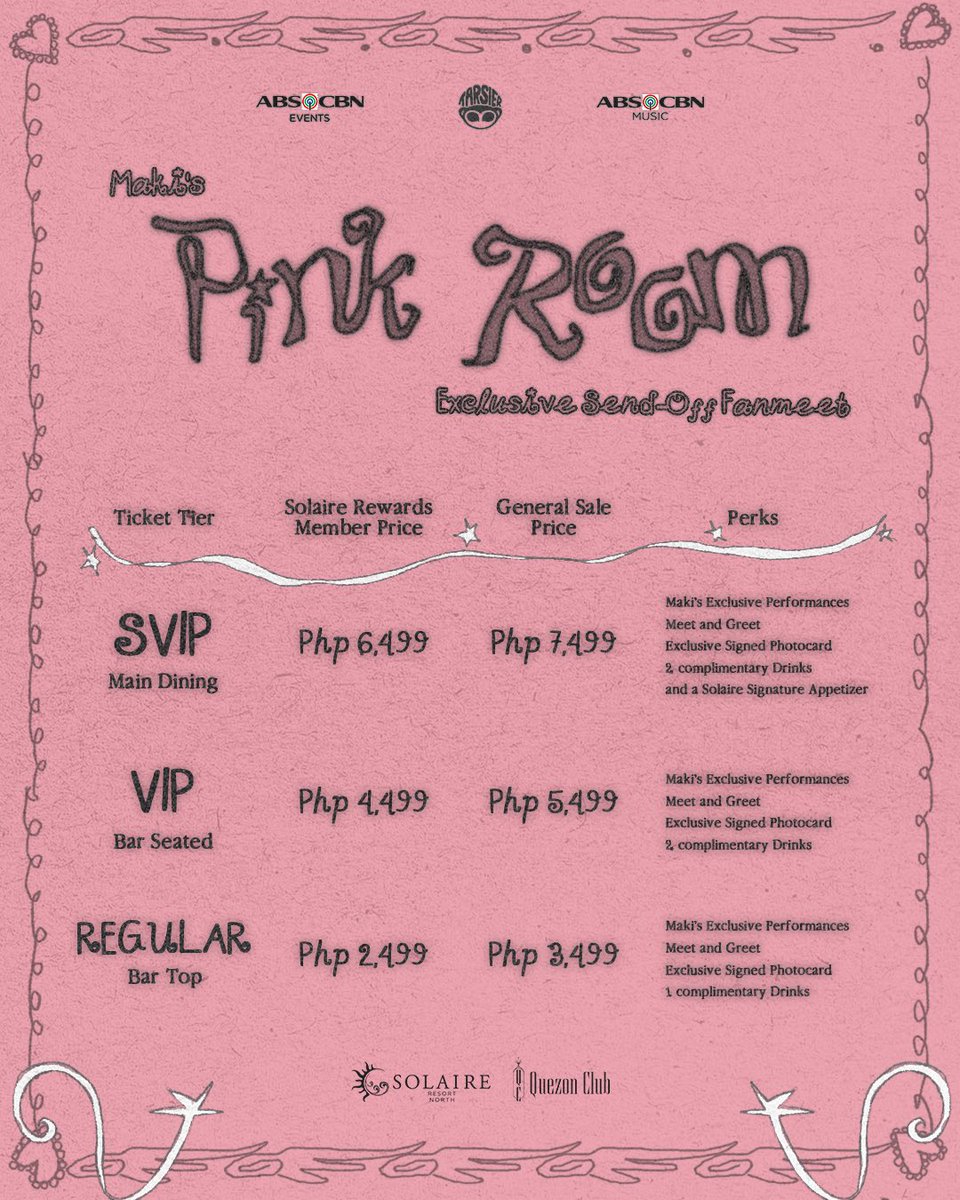 tarsierrecords's tweet photo. and the whimsical journey unravels ♡ 

maki’s pink room
an exclusive send-off fanmeet 

☆ 05.10 presale 12MN 
☆ 05.15 gen sale 12MN 

꩜ presale sign up open now thru
https://t.co/WuGzOcUypV

#Maki #TarsierRecords 
#pinkroom #habangbuhaypansamantala https://t.co/7ruy4sNqcF