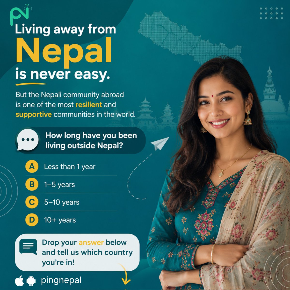 pingnepal's tweet photo. "How long have you been living abroad? "

#NepaliAbroad #NepaliCommunity #nepal #pingnepal https://t.co/Y3DarCGFIq