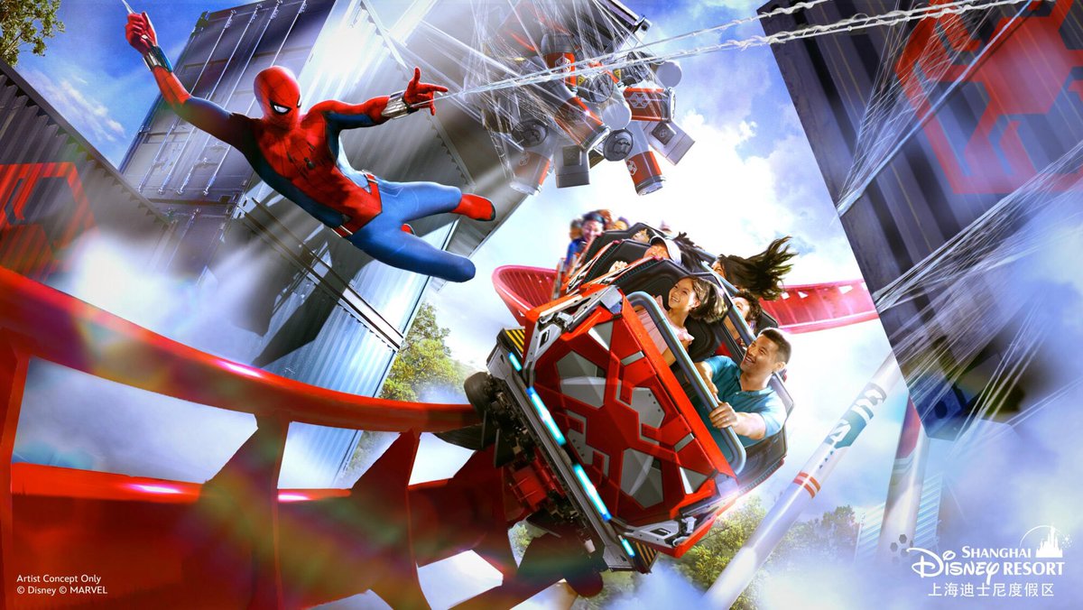 RiverDai1992's tweet photo. Just found a backside view of the construction of Spider-Man roller coaster! The theming on the left down corner looks like the container scene from the concept art. https://t.co/YK2PJqw85D