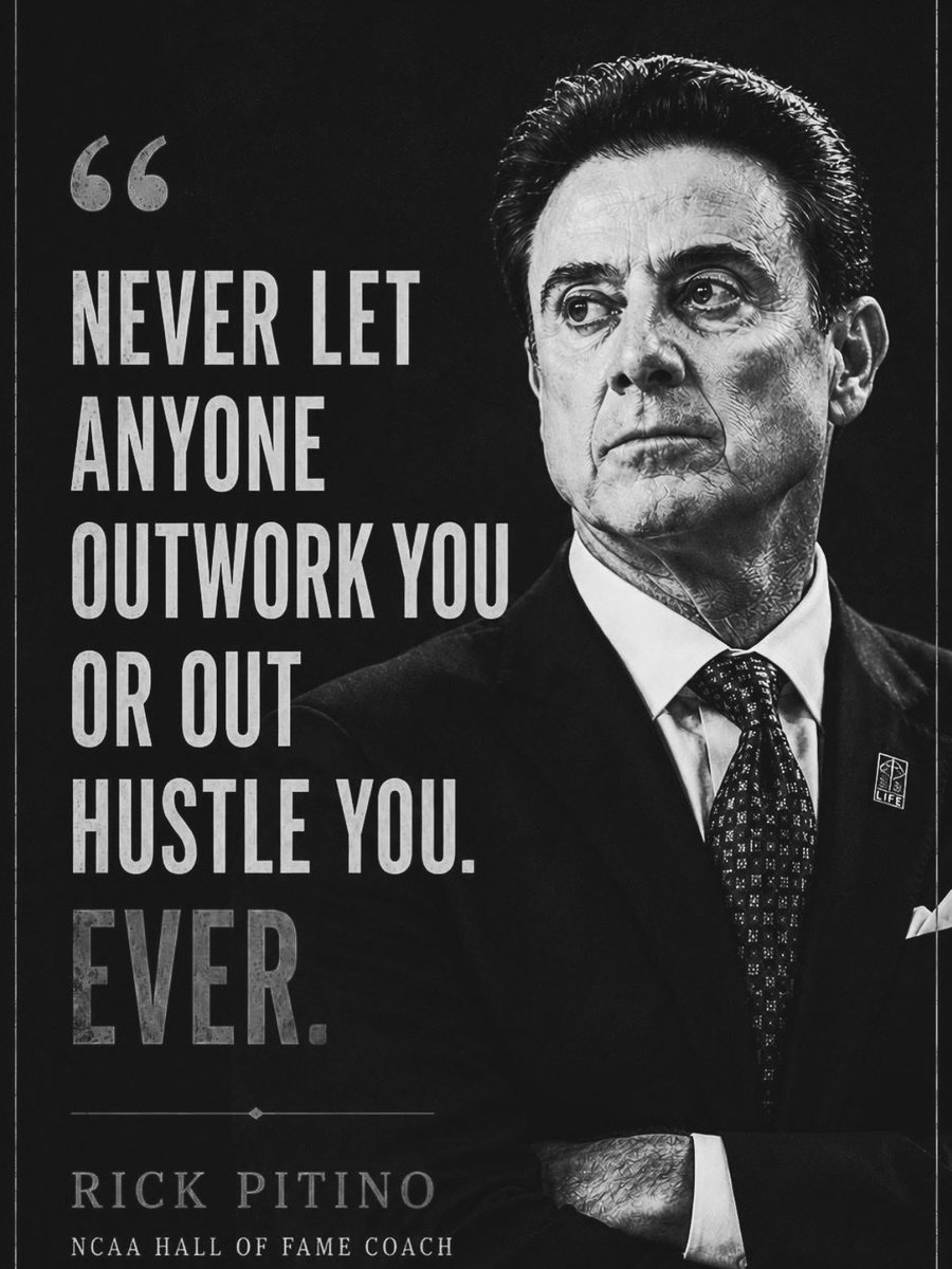 WisdomFromCoach's tweet photo. Rick Pitino Never let anyone outwork you or out hustle you. EVER.

Success isn't just about talent; it's about the grind, the heart, &amp; being the hardest worker in the room every single day. Whether you're on the court or leading a team, the blueprint for greatness stays the same. https://t.co/6yoaKEdCTx