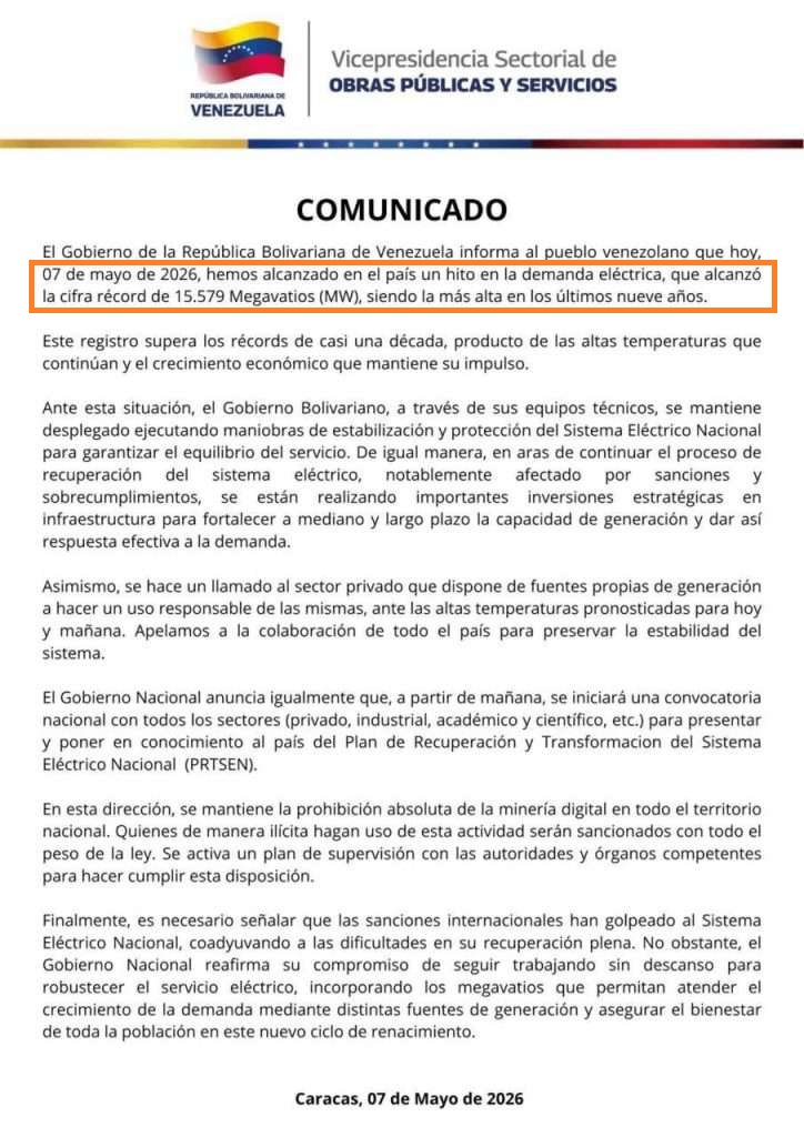 1/2 Desde el 21 marzo #Venezuela está bajo racionamiento. Afirmar un "pico de demanda" de 15.579 MW es una mentira: si cortas la oferta, no mides demanda (lo que la gente necesita). Sin servicio continuo, la cifra es un invento, no una medición.