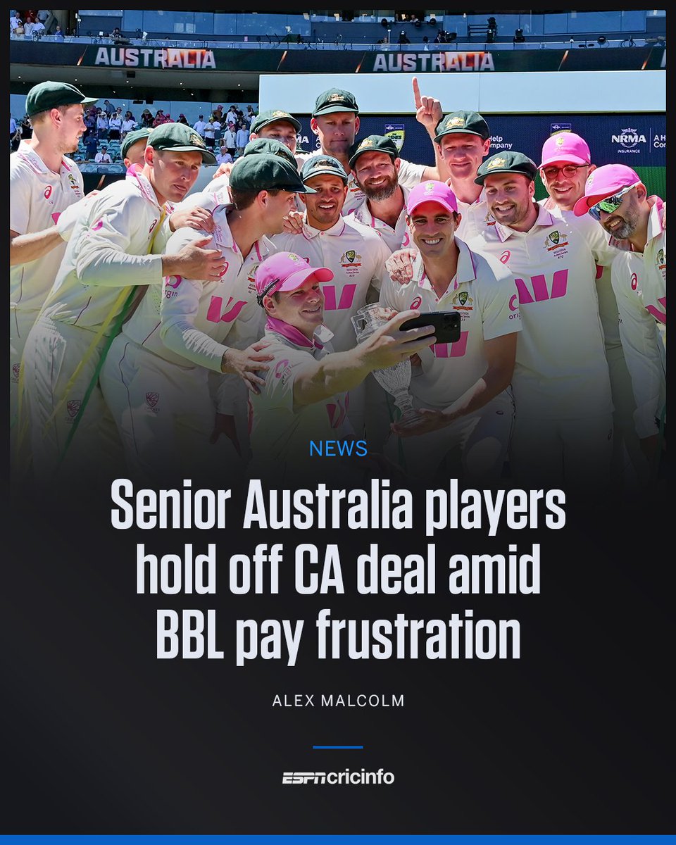 ESPNcricinfo's tweet photo. At least five senior Australia players have been left unimpressed by the initial 2026-27 CA contract offers they have received

https://t.co/ifZN2zMBtC https://t.co/ae7LbtNCYI