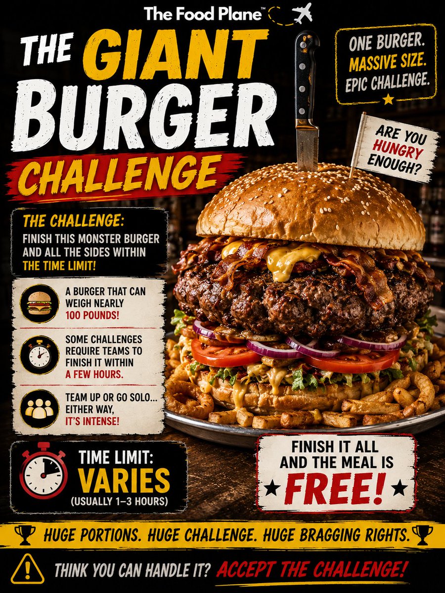 DSElias1's tweet photo. Think you could survive these insane food challenges? 🔥🍔🌶️👀
#TheFoodPlane #FoodChallenge #Foodie #EpicEats https://t.co/M6jCAxUFe0