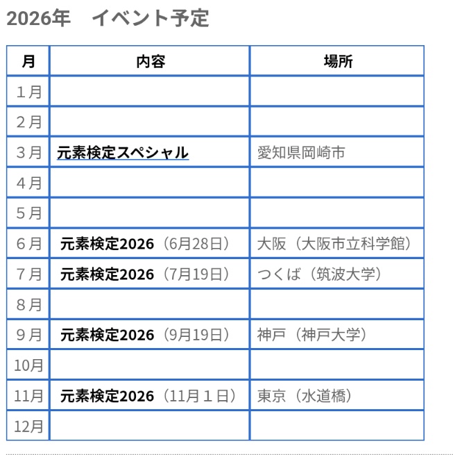 gensoclub's tweet photo. #元素検定 2026年度予定
決まりました！
関西２回、関東２回💪

直近の「大阪」の申し込みは
6月6日正午スタートです📣 https://t.co/LgkEc8jAGa