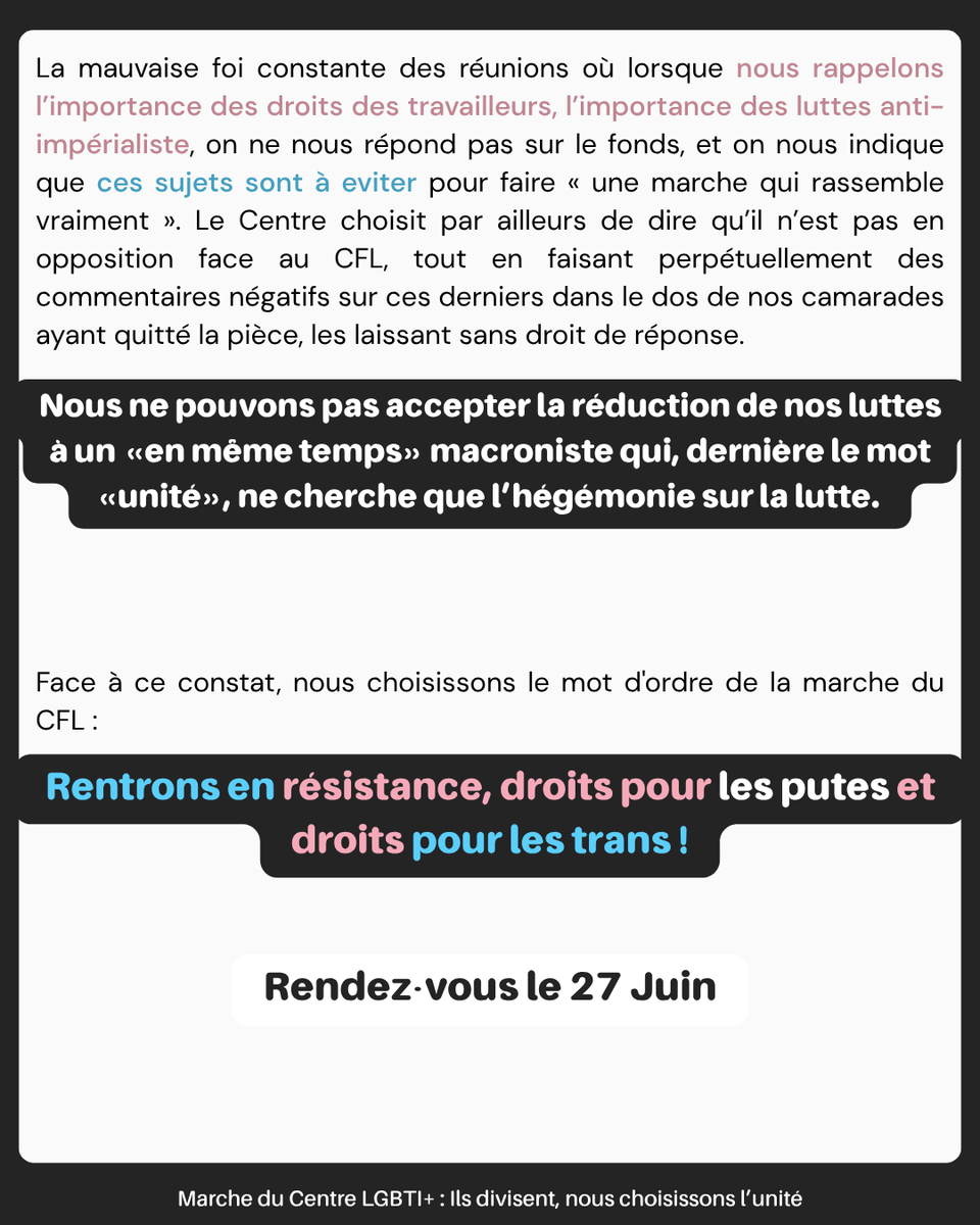 ECLATrans's tweet photo. 🔊COMMUNIQUÉ: Marche du Centre LGBTI+ de Lyon. Ils divisent, nous choisissons l'unité. Rendez-vous le 27 juin. https://t.co/ASlolZLtDD